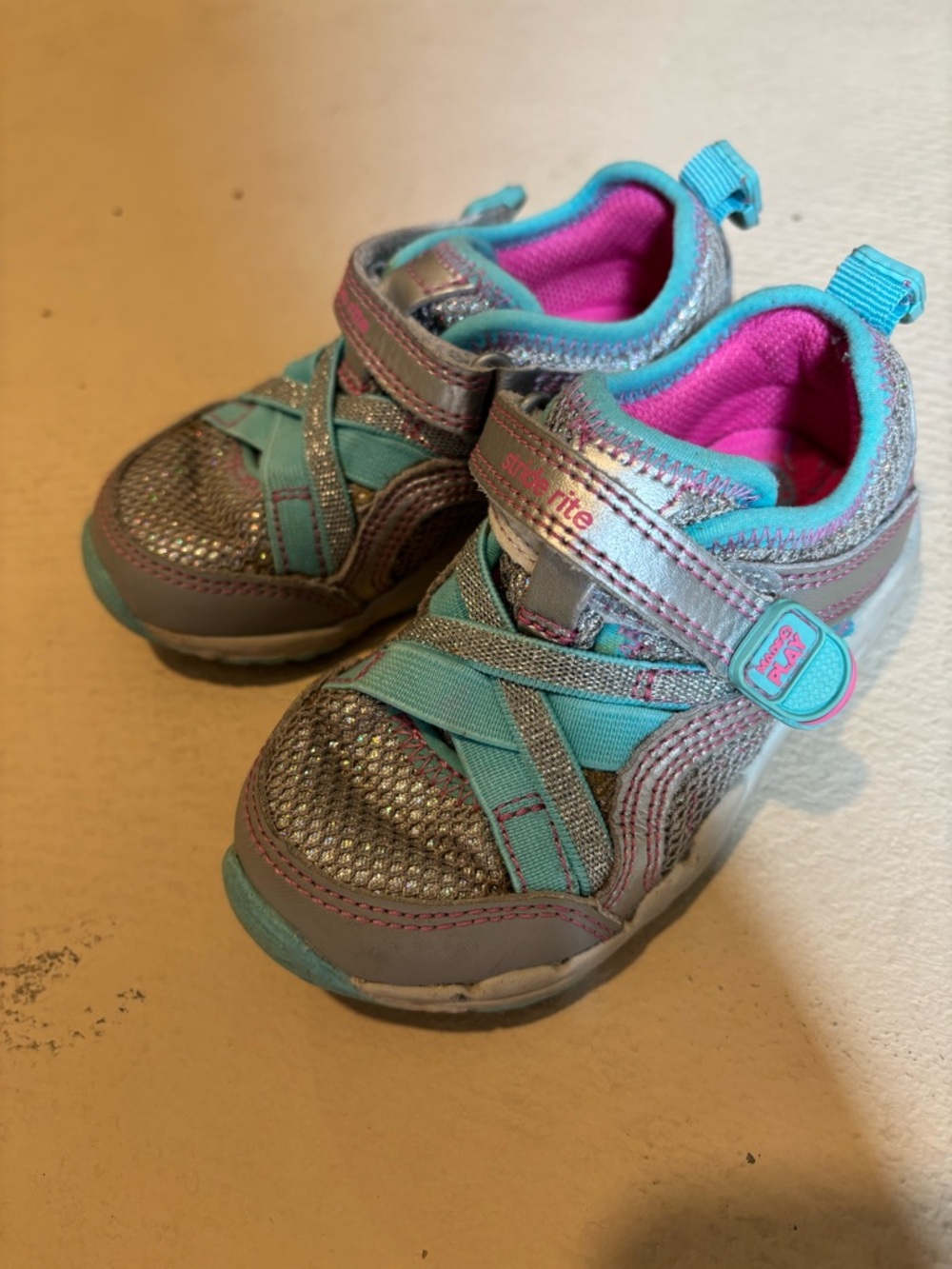 Stride Rite Girls Sneakers - Silver, Teal & Pink